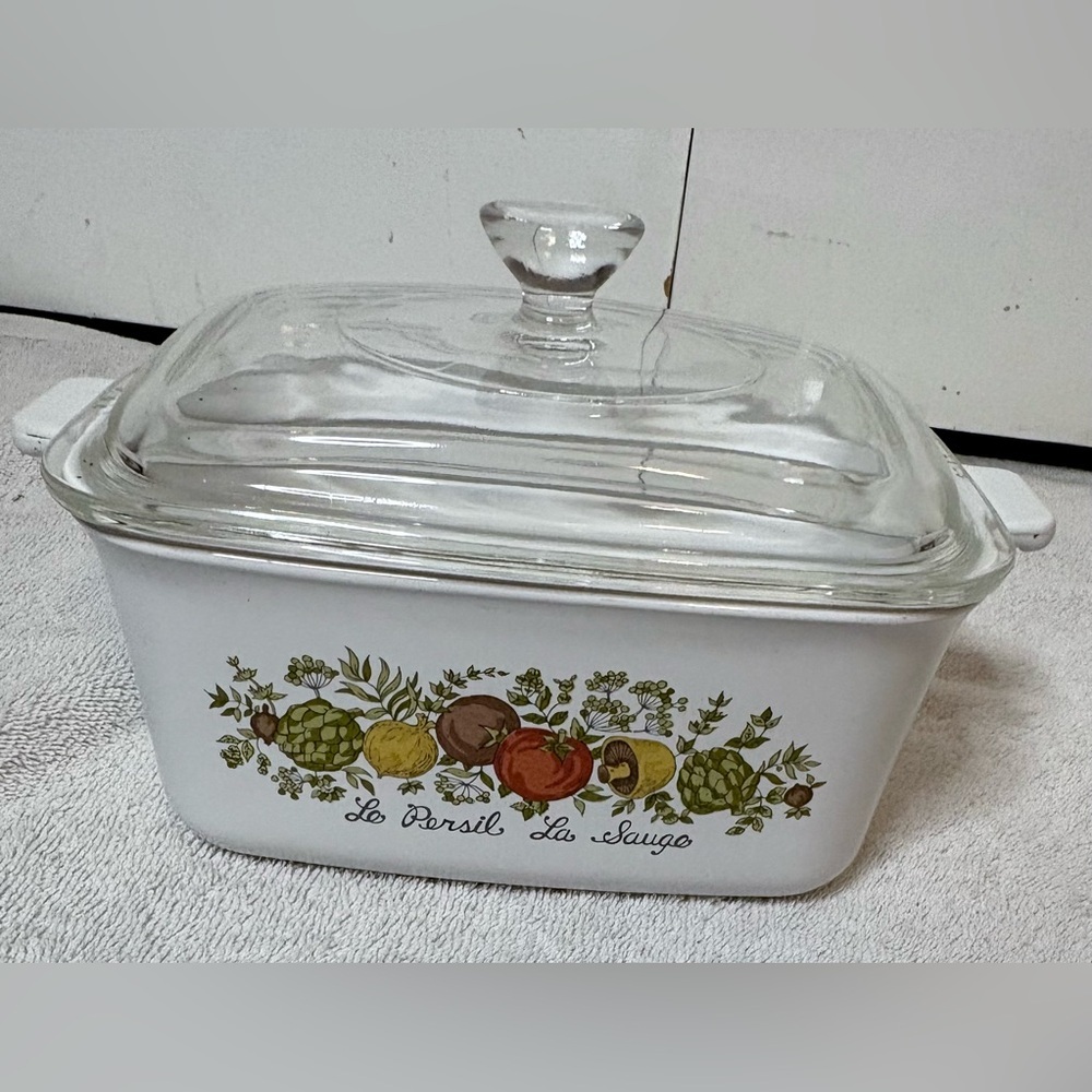 Vintage Corning Ware P-4-B Spice of Life Le Persil La Sauge Dish w/Lid (7x5.5x3)